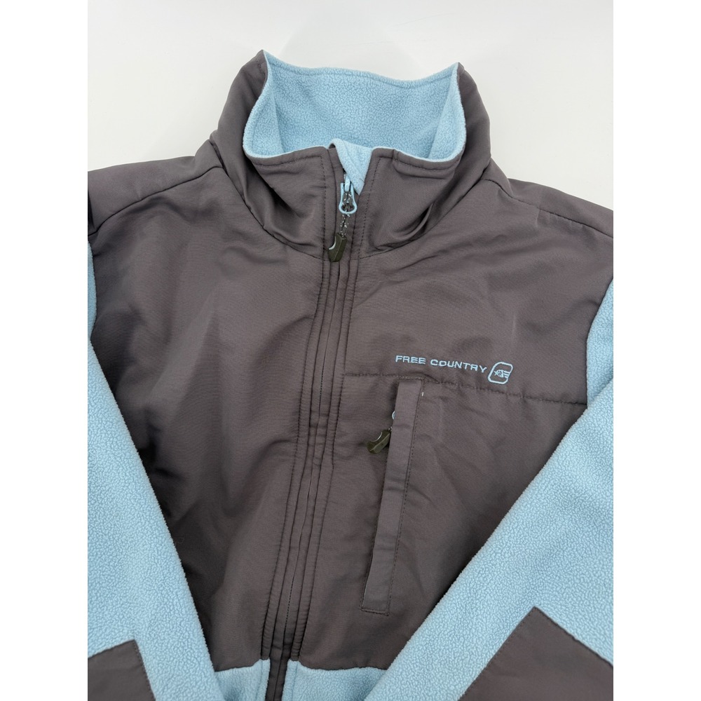 Free Country Mens Large Jacket Brown Blue Fleece Mixed Media Full Zip